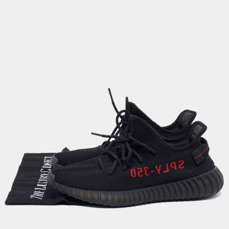 Pre Owned Adidas x Yeezy Black/Red Knit Fabric Boost 350 V2 Sneakers Size 44