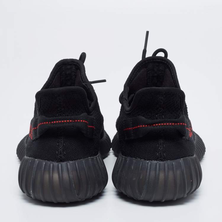 Pre Owned Adidas x Yeezy Black/Red Knit Fabric Boost 350 V2 Sneakers Size 44