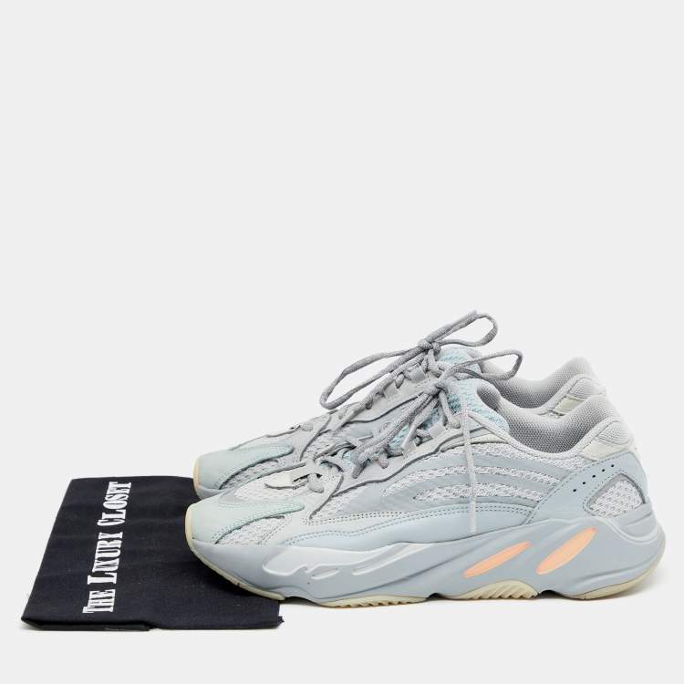 Pre Owned Yeezy x Adidas Grey/Blue Nubuck Leather And Mesh Boost 700 V2 Inertia Sneakers Size 45 1/3