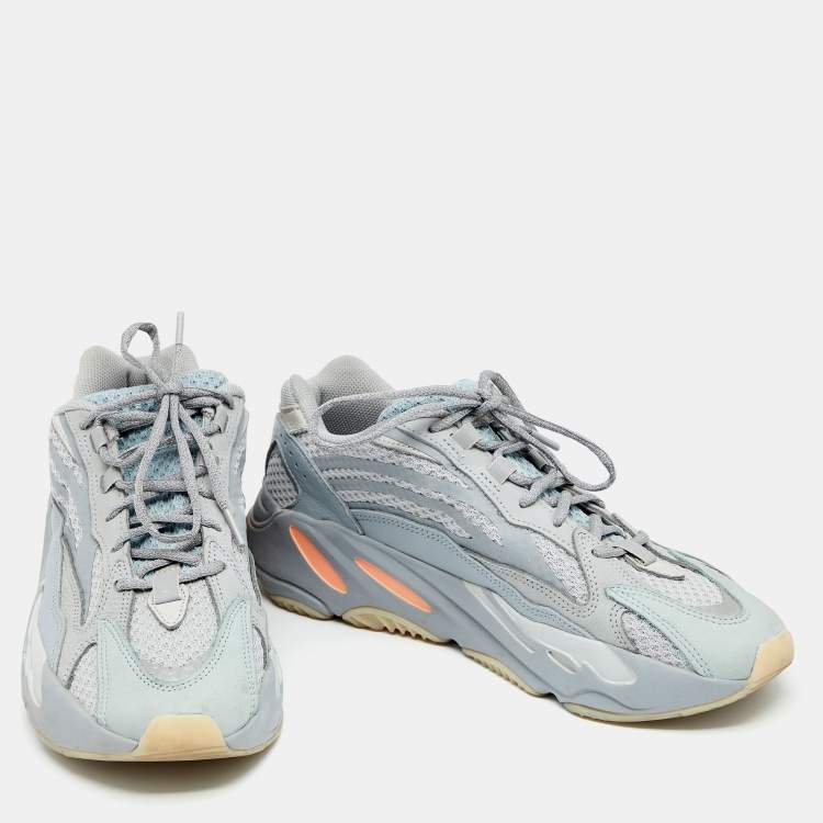 Pre Owned Yeezy x Adidas Grey/Blue Nubuck Leather And Mesh Boost 700 V2 Inertia Sneakers Size 45 1/3