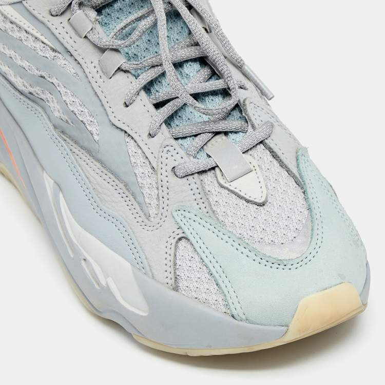 Pre Owned Yeezy x Adidas Grey/Blue Nubuck Leather And Mesh Boost 700 V2 Inertia Sneakers Size 45 1/3
