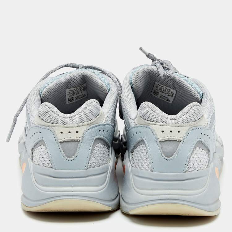 Pre Owned Yeezy x Adidas Grey/Blue Nubuck Leather And Mesh Boost 700 V2 Inertia Sneakers Size 45 1/3