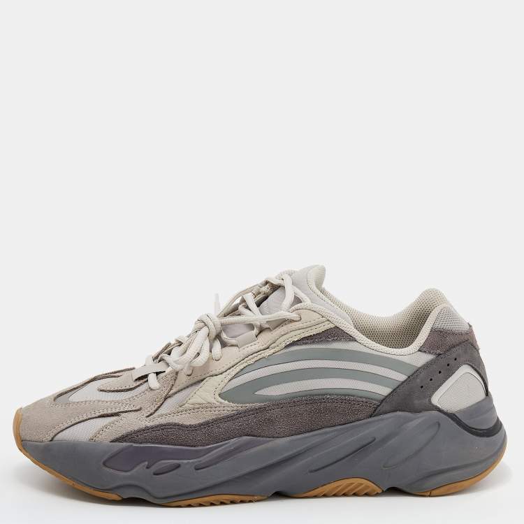 Pre Owned Yeezy x Adidas Grey Leather And Suede Boost 700V2 Geode Sneakers Size 46 2/3