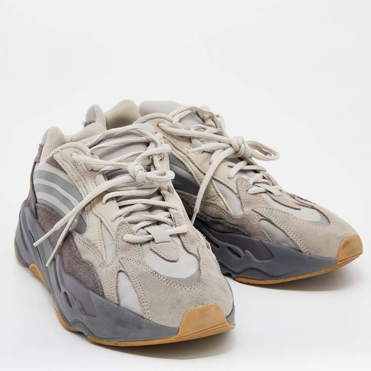 Pre Owned Yeezy x Adidas Grey Leather And Suede Boost 700V2 Geode Sneakers Size 46 2/3