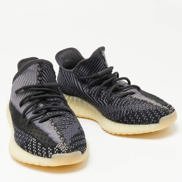 Pre Owned Yeezy x Adidas Black/White Knit Fabric Boost 350 V2 Zyon Sneakers Size 44