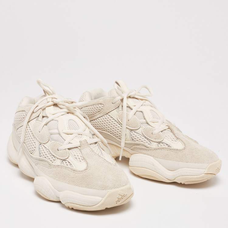 Pre Owned Yeezy x Adidas White Suede and Mesh Yeezy 500 Salt Lace Up Sneakers Size 41