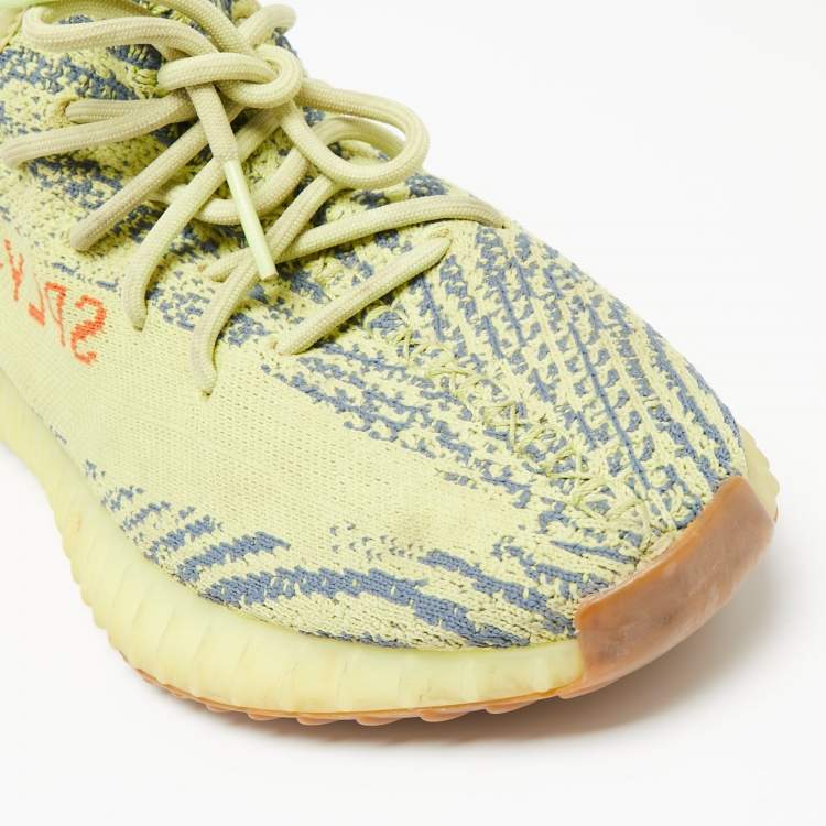 Pre Owned Yeezy x Adidas Yellow Knit Fabric Boost 350 V2 Semi Frozen Yellow Sneakers Size 42