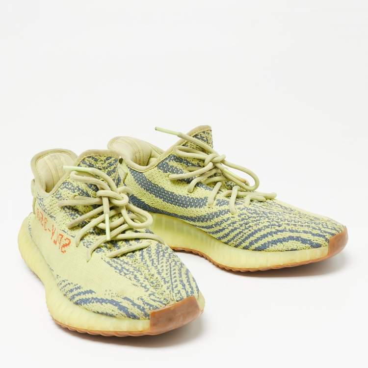 Pre Owned Yeezy x Adidas Yellow Knit Fabric Boost 350 V2 Semi Frozen Yellow Sneakers Size 42