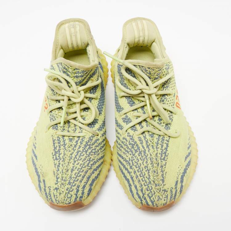 Pre Owned Yeezy x Adidas Yellow Knit Fabric Boost 350 V2 Semi Frozen Yellow Sneakers Size 42