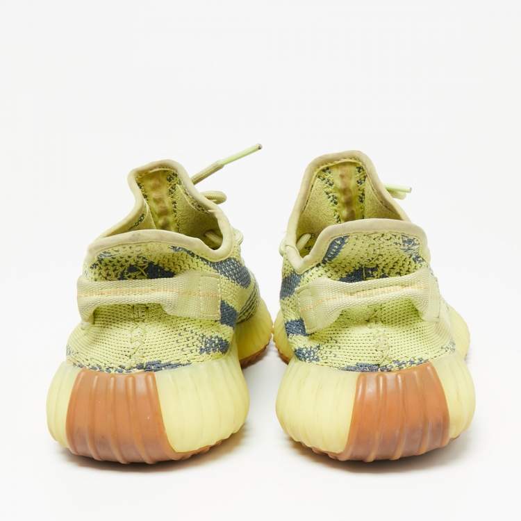 Pre Owned Yeezy x Adidas Yellow Knit Fabric Boost 350 V2 Semi Frozen Yellow Sneakers Size 42