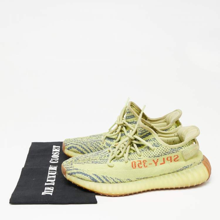 Pre Owned Yeezy x Adidas Yellow Knit Fabric Boost 350 V2 Semi Frozen Yellow Sneakers Size 42