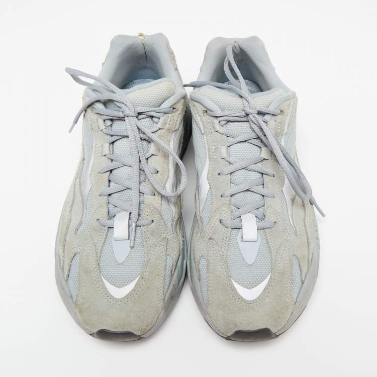 Pre Owned Yeezy x Adidas Grey/Blue Suede and Mesh Boost 700 V2 Inertia Sneakers Size 45 1/3