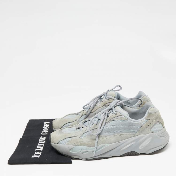 Pre Owned Yeezy x Adidas Grey/Blue Suede and Mesh Boost 700 V2 Inertia Sneakers Size 45 1/3
