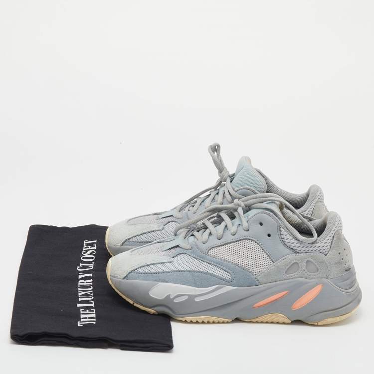 Pre Owned Yeezy x Adidas Grey/Blue Suede and Mesh Boost 700 V2 Inertia Sneakers Size 40