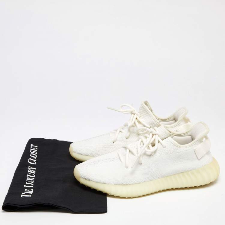 Pre Owned Yeezy x Adidas White Knit Fabric Boost 350 V2 Triple White Sneakers Size 42