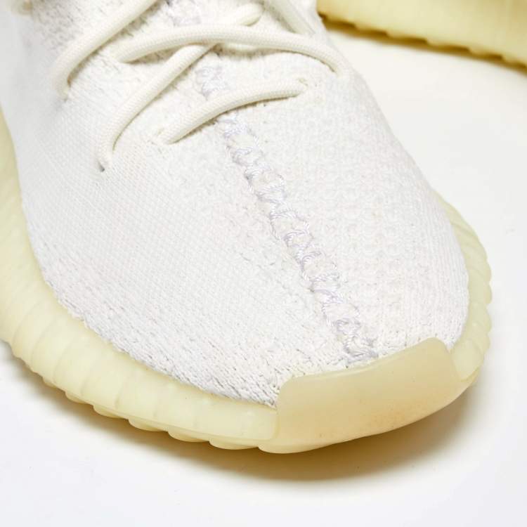 Pre Owned Yeezy x Adidas White Knit Fabric Boost 350 V2 Triple White Sneakers Size 42