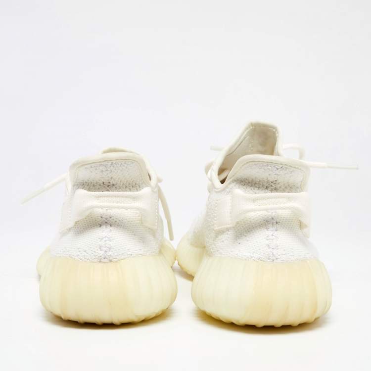 Pre Owned Yeezy x Adidas White Knit Fabric Boost 350 V2 Triple White Sneakers Size 42