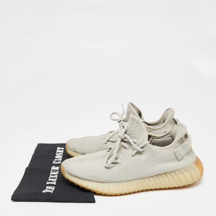 Pre Owned Yeezy x Adidas Grey Knit Boost 350 V2  Sneakers Size 42