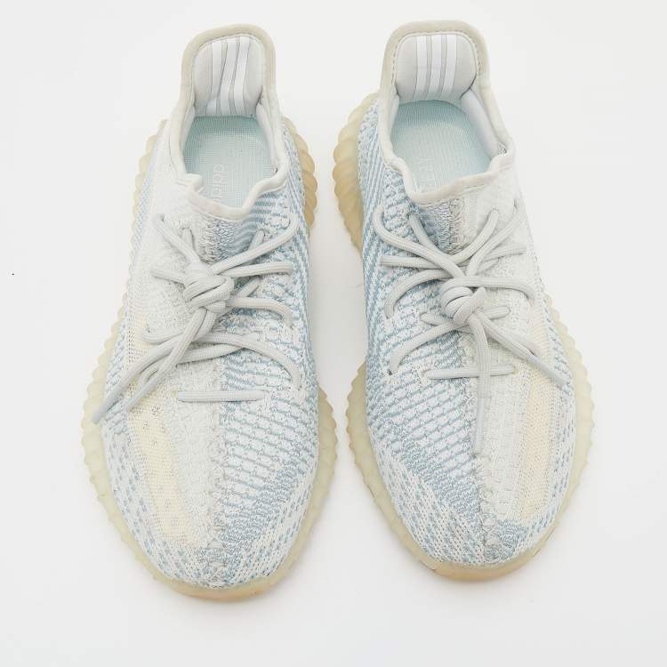 Pre Owned Yeezy x adidas White/Blue Knit Fabric Boost 350 V2 Cloud White Sneakers Size 40 2/3