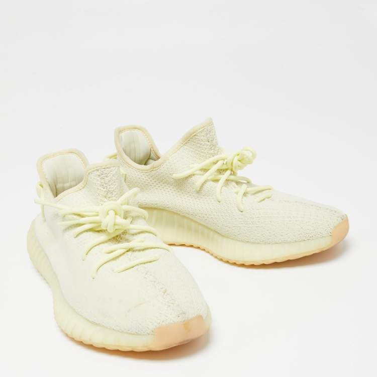 Pre Owned Yeezy x Adidas Green Knit Fabric Boost 350 V2  Sneakers Size 44