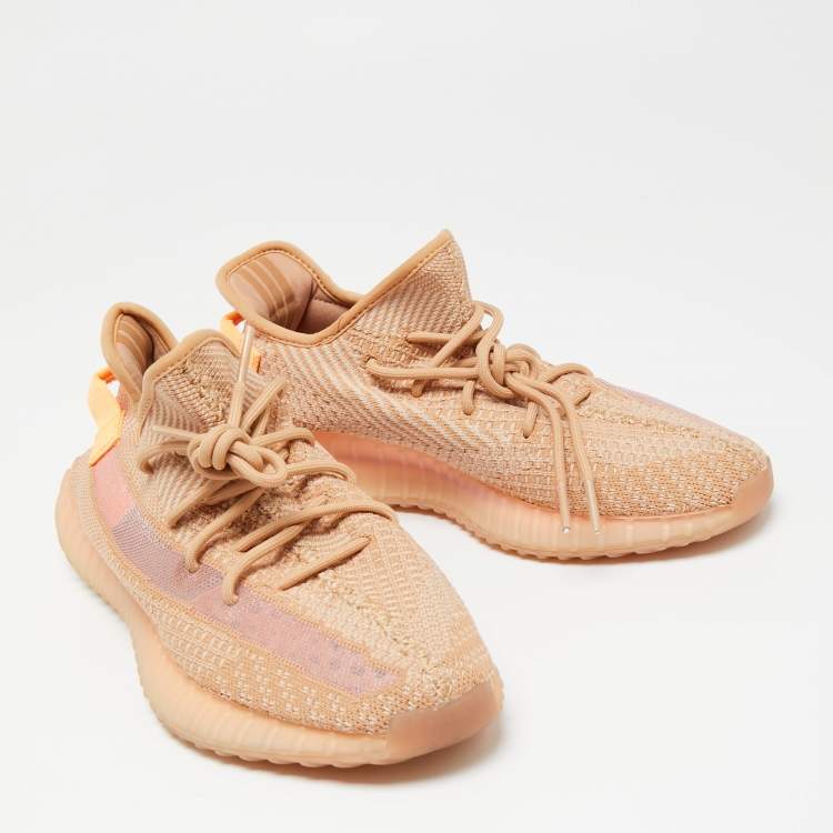 Pre Owned Yeezy x Adidas Orange Mesh And Fabric 350 V2 Mono Clay Sneakers Size 44