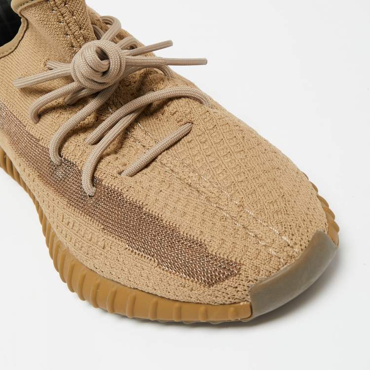 Pre Owned Yeezy x Adidas Brown Knit Fabric Boost 350 V2 Earth Lace Up Sneakers Size 44