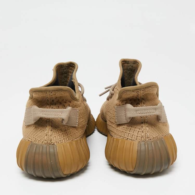 Pre Owned Yeezy x Adidas Brown Knit Fabric Boost 350 V2 Earth Lace Up Sneakers Size 44