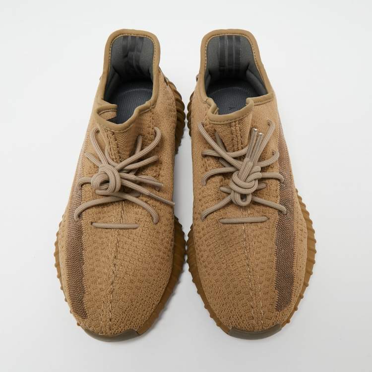 Pre Owned Yeezy x Adidas Brown Knit Fabric Boost 350 V2 Earth Lace Up Sneakers Size 44
