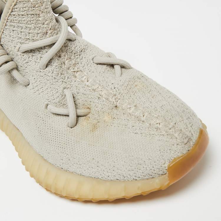 Pre Owned Yeezy x Adidas Grey Knit Fabric Boost 350 V2 Sesame Sneakers Size 40 2/3