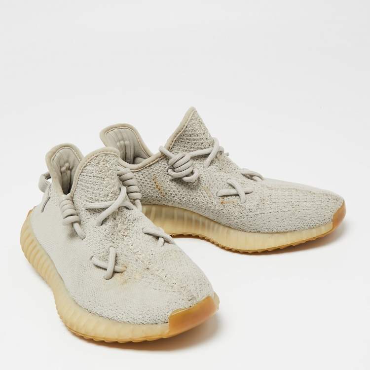 Pre Owned Yeezy x Adidas Grey Knit Fabric Boost 350 V2 Sesame Sneakers Size 40 2/3