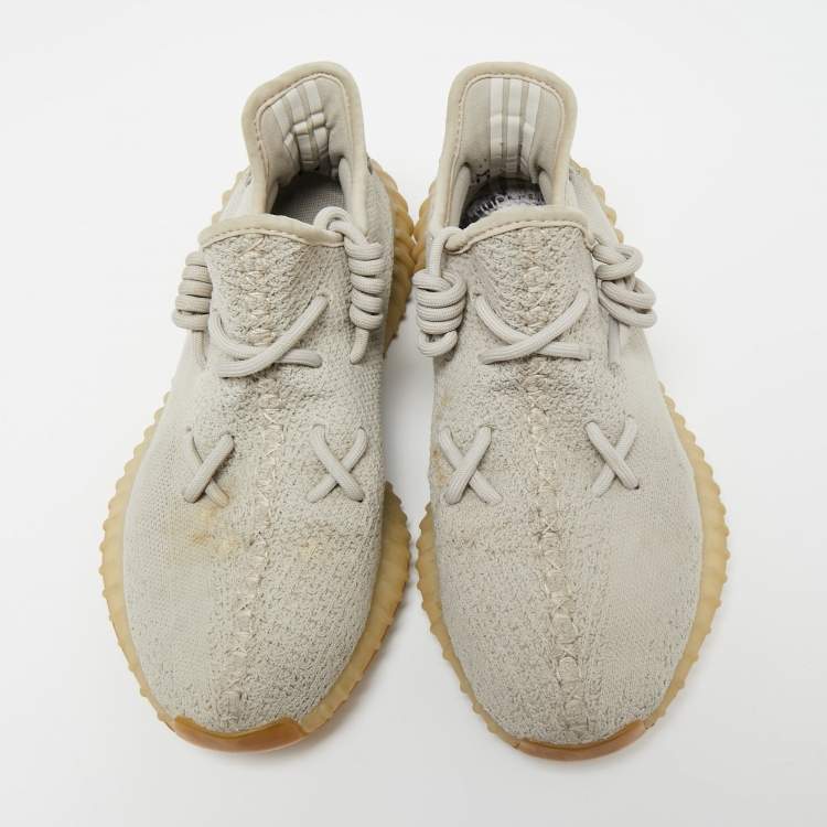 Pre Owned Yeezy x Adidas Grey Knit Fabric Boost 350 V2 Sesame Sneakers Size 40 2/3