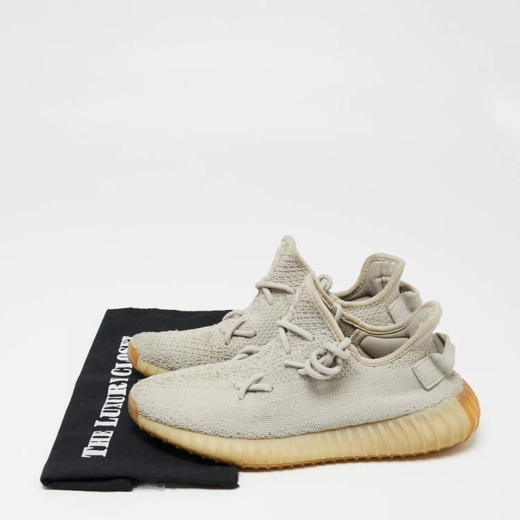 Pre Owned Yeezy x Adidas Grey Knit Fabric Boost 350 V2 Sesame Sneakers Size 40 2/3