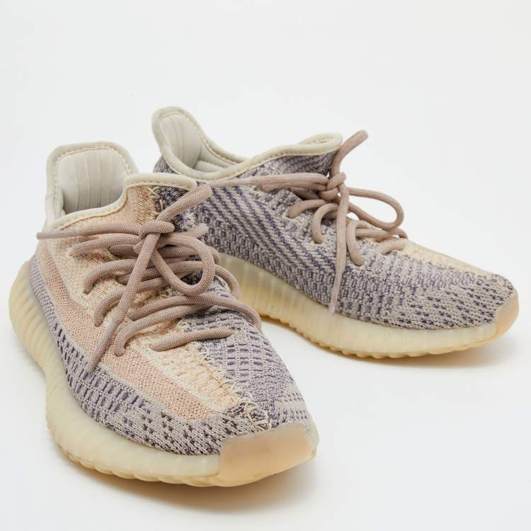 Pre Owned Yeezy x Adidas Multicolor Knit Fabric Boost 350 V2 Ash Pearl Sneakers Size 38 2/3