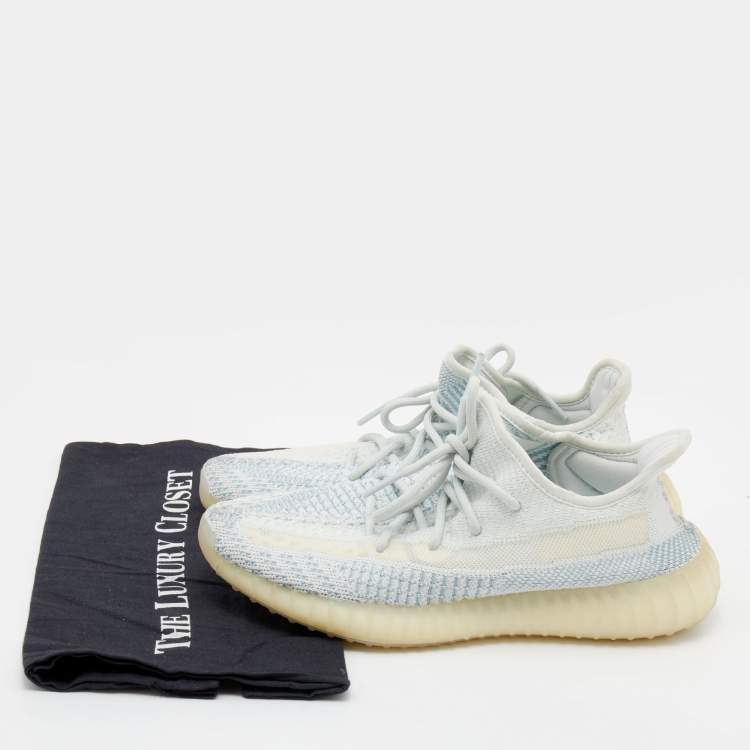 Pre Owned Yeezy x adidas White/Blue Knit Fabric Boost 350 V2 Cloud White Sneakers Size 40 2/3