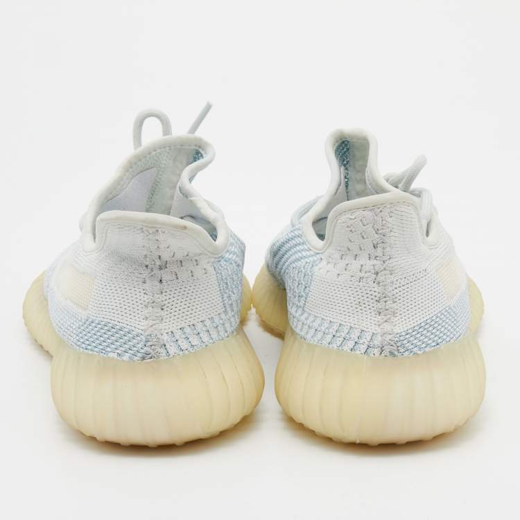 Pre Owned Yeezy x adidas White/Blue Knit Fabric Boost 350 V2 Cloud White Sneakers Size 40 2/3