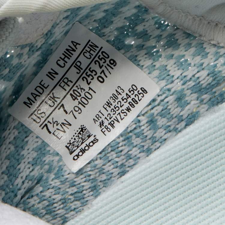 Pre Owned Yeezy x adidas White/Blue Knit Fabric Boost 350 V2 Cloud White Sneakers Size 40 2/3
