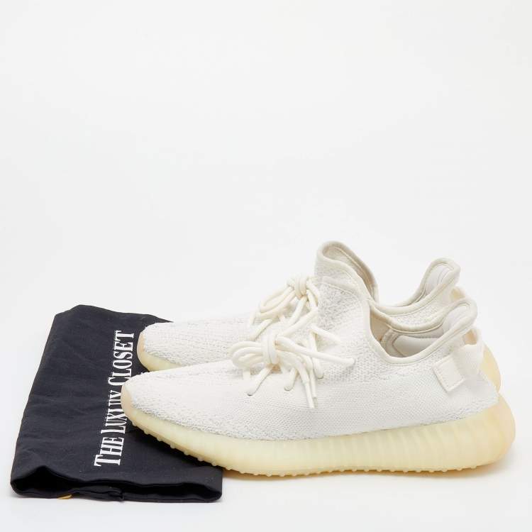 Pre Owned Yeezy x Adidas White Knit Fabric Boost 350 V2 Triple White Sneakers Size 42
