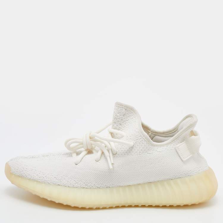 Pre Owned Yeezy x Adidas White Knit Fabric Boost 350 V2 Triple White Sneakers Size 42