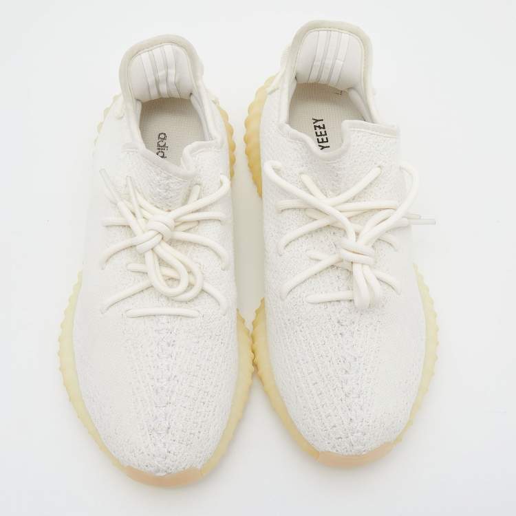 Pre Owned Yeezy x Adidas White Knit Fabric Boost 350 V2 Triple White Sneakers Size 42
