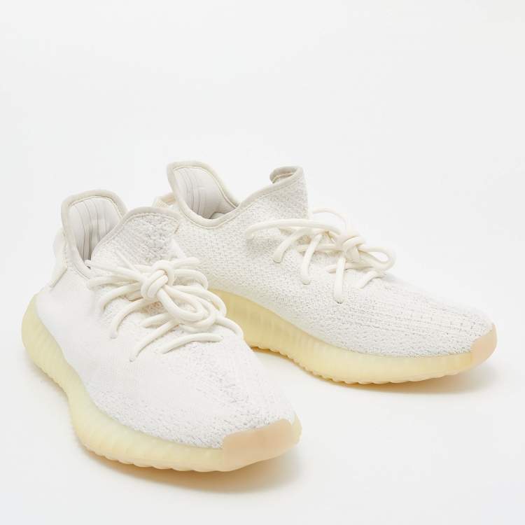 Pre Owned Yeezy x Adidas White Knit Fabric Boost 350 V2 Triple White Sneakers Size 42