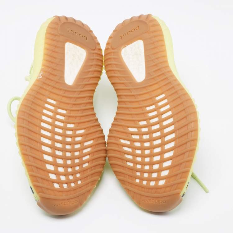 Pre Owned Yeezy x Adidas Neon Yellow Knit Fabric Boost 350 V2 Semi Frozen Low-Top Sneakers Size 39 1/3