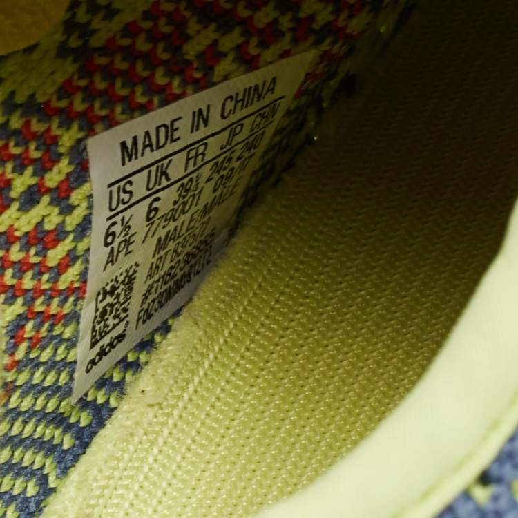 Pre Owned Yeezy x Adidas Neon Yellow Knit Fabric Boost 350 V2 Semi Frozen Low-Top Sneakers Size 39 1/3