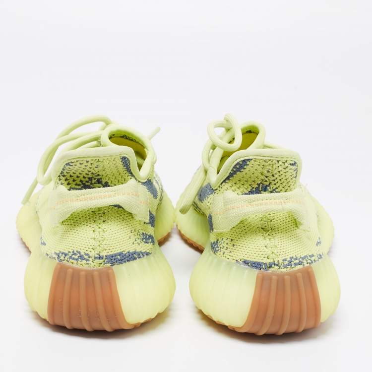 Pre Owned Yeezy x Adidas Neon Yellow Knit Fabric Boost 350 V2 Semi Frozen Low-Top Sneakers Size 39 1/3