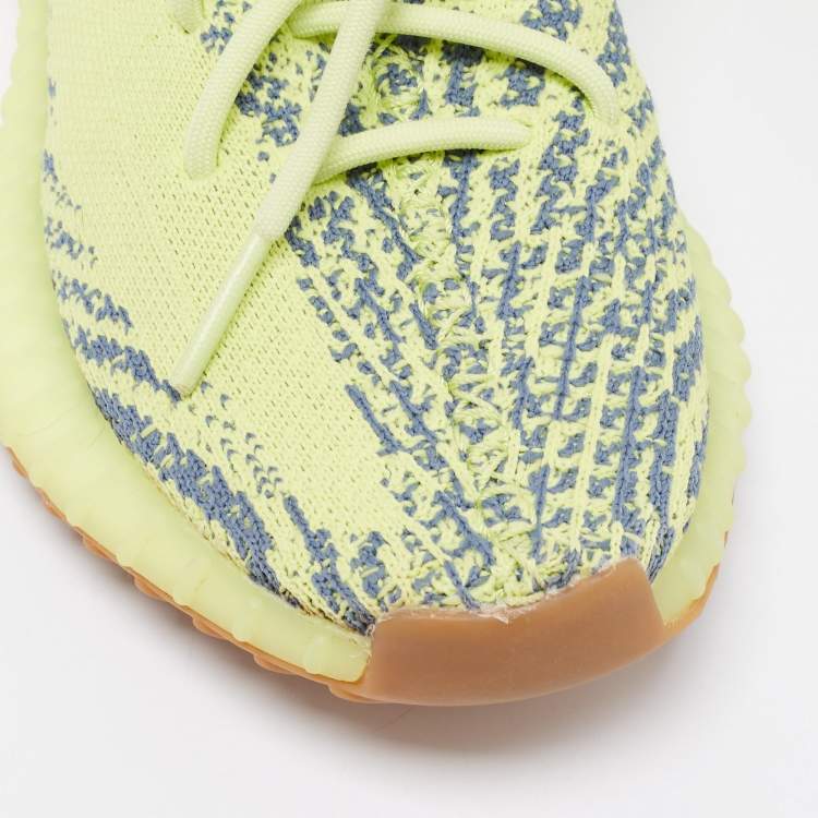 Pre Owned Yeezy x Adidas Neon Yellow Knit Fabric Boost 350 V2 Semi Frozen Low-Top Sneakers Size 39 1/3
