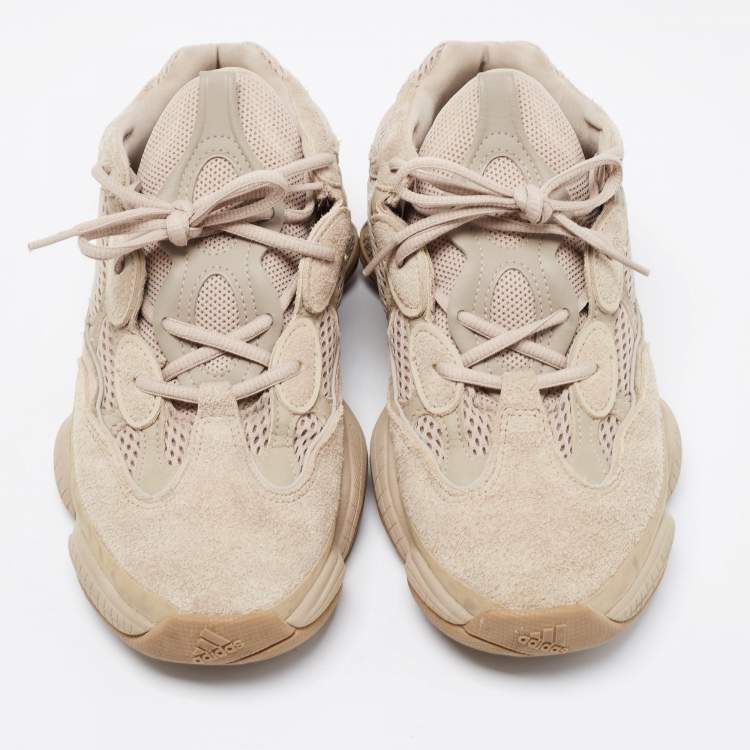 Pre Owned Yeezy x Adidas Beige Suede And Mesh Yeezy 500 Lace Up Sneakers Size 43 1/3
