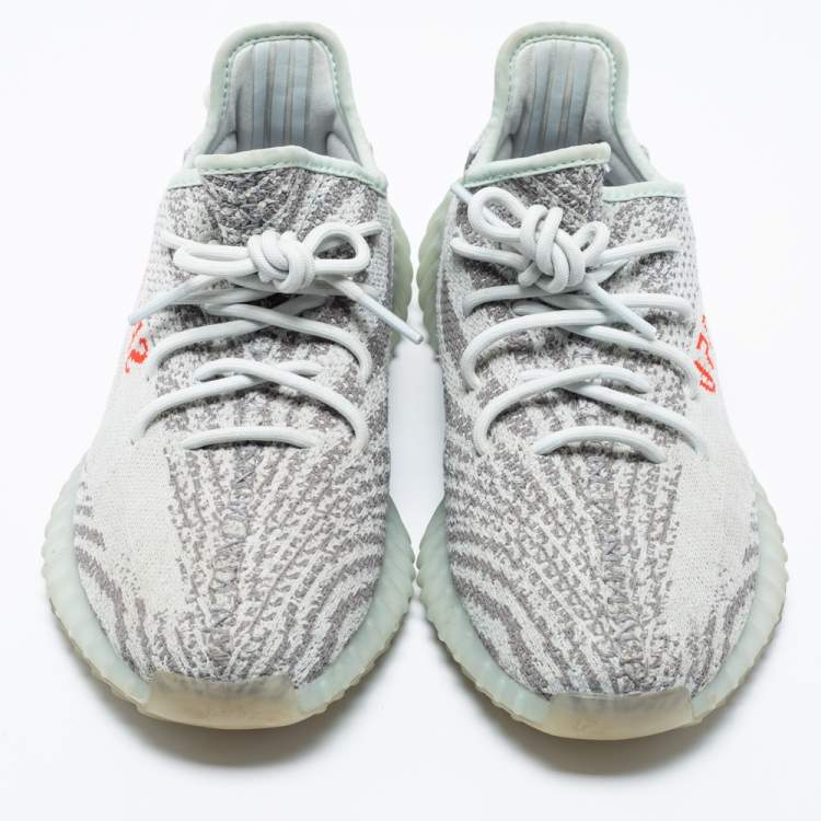 Pre Owned Yeezy x Adidas Grey/Blue Tint Knit Fabric Boost 350 V2 Static Non-Reflective Sneakers Size 43 1/3