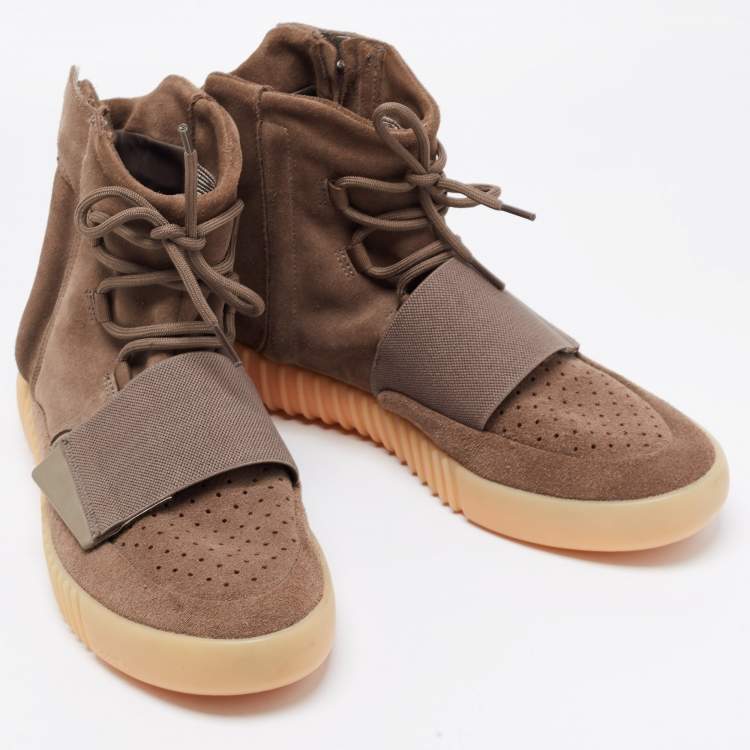 Pre Owned Yeexy x Adidas Khaki Brown Suede Boost 750 High Top Sneakers Size 44 2/3