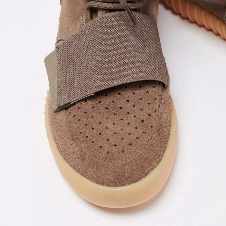 Pre Owned Yeexy x Adidas Khaki Brown Suede Boost 750 High Top Sneakers Size 44 2/3