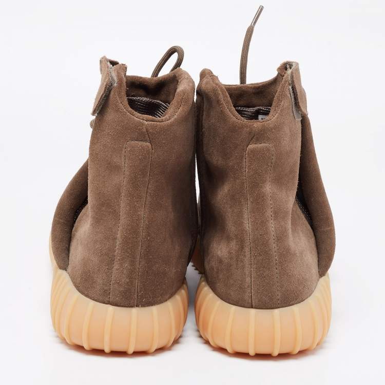 Pre Owned Yeexy x Adidas Khaki Brown Suede Boost 750 High Top Sneakers Size 44 2/3