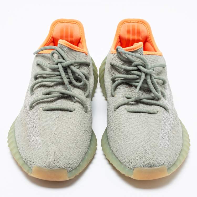 Pre Owned Adidas x Yeezy Grey Fabric Boost 350 V2 Desert Sage Sneakers Size 42.5